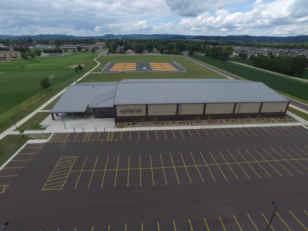 Photo of the exterior of the Panther Den Hockey Rink and Athletic Complex